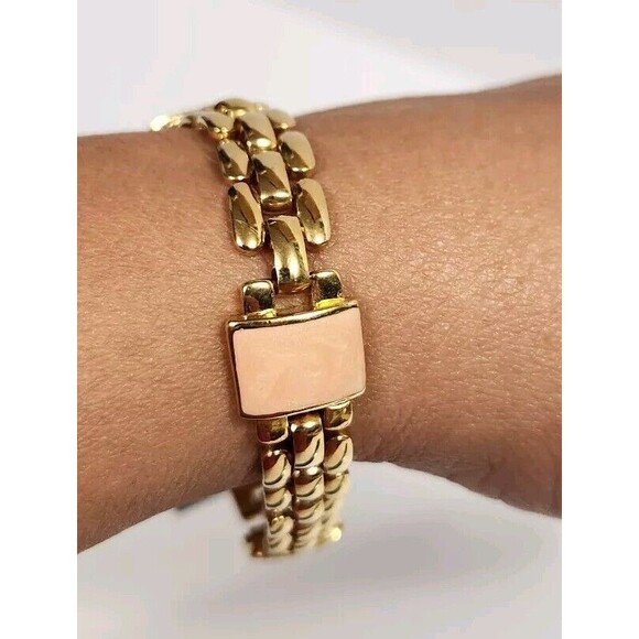 Vtg NEW!  TRIFARI Pink Squares Gold-toned Link Bracelet - Picture 3 of 4